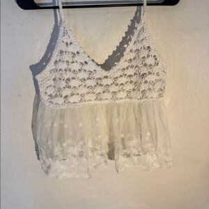 Y2K vintage white crochet tank top